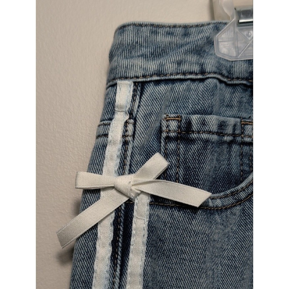 1030 Ten Thirty Wide Leg Jeans White Bow Ribbon Trim Coquette Size 9/29 Med Wash - Picture 8 of 14